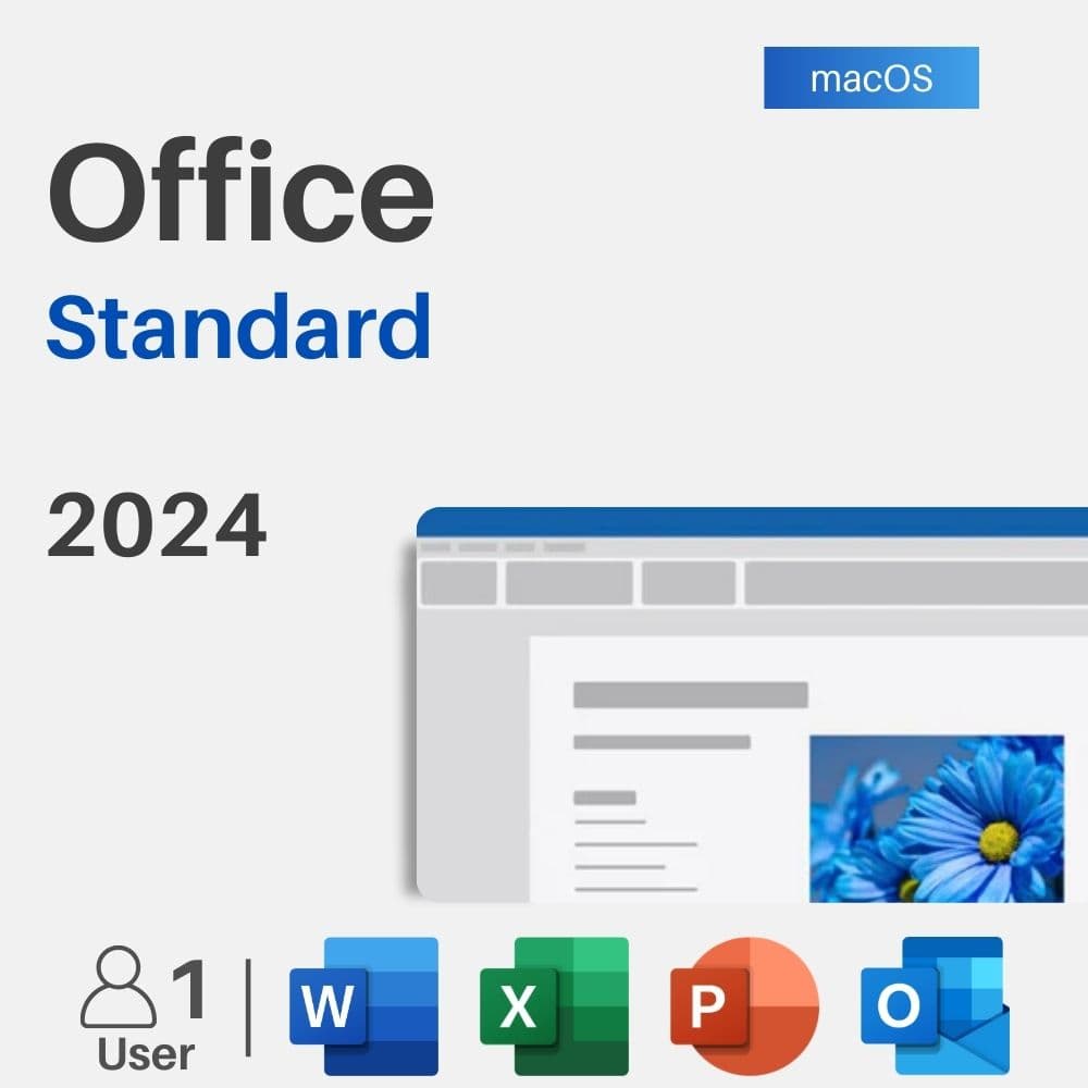 Microsoft Office 2024 Standard for Mac (1 Mac / Lifetime) Official Box Art & Activation License Key