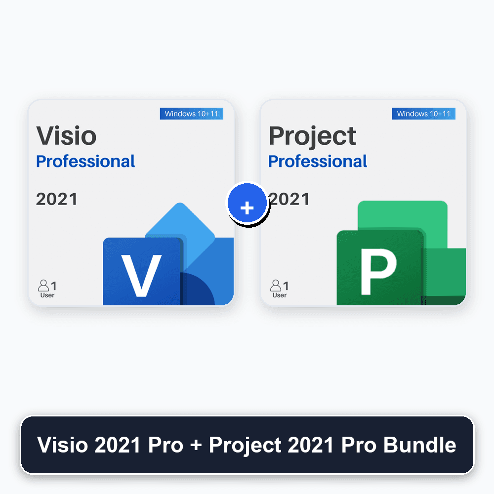 Microsoft Visio 2021 Professional + Project 2021 Professional Bundle - Genuine Digital License Key Box Art Cover