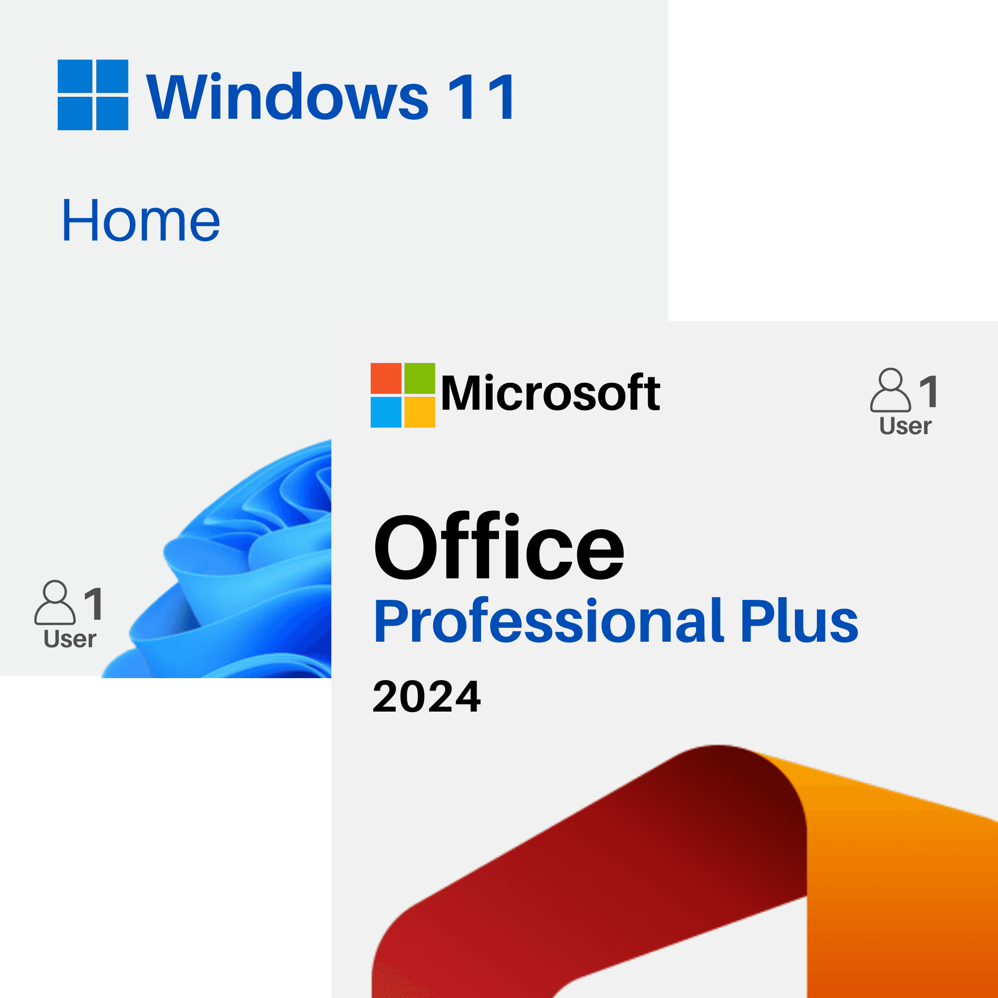 Microsoft Windows 11 Home + Office 2024 Pro Plus Bundle Official Box Art & Activation License Key