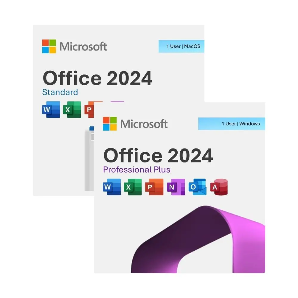 Office 2024 Standard for Mac + Office 2024 Pro Plus for Windows Bundle Official Box Art & Activation License Key