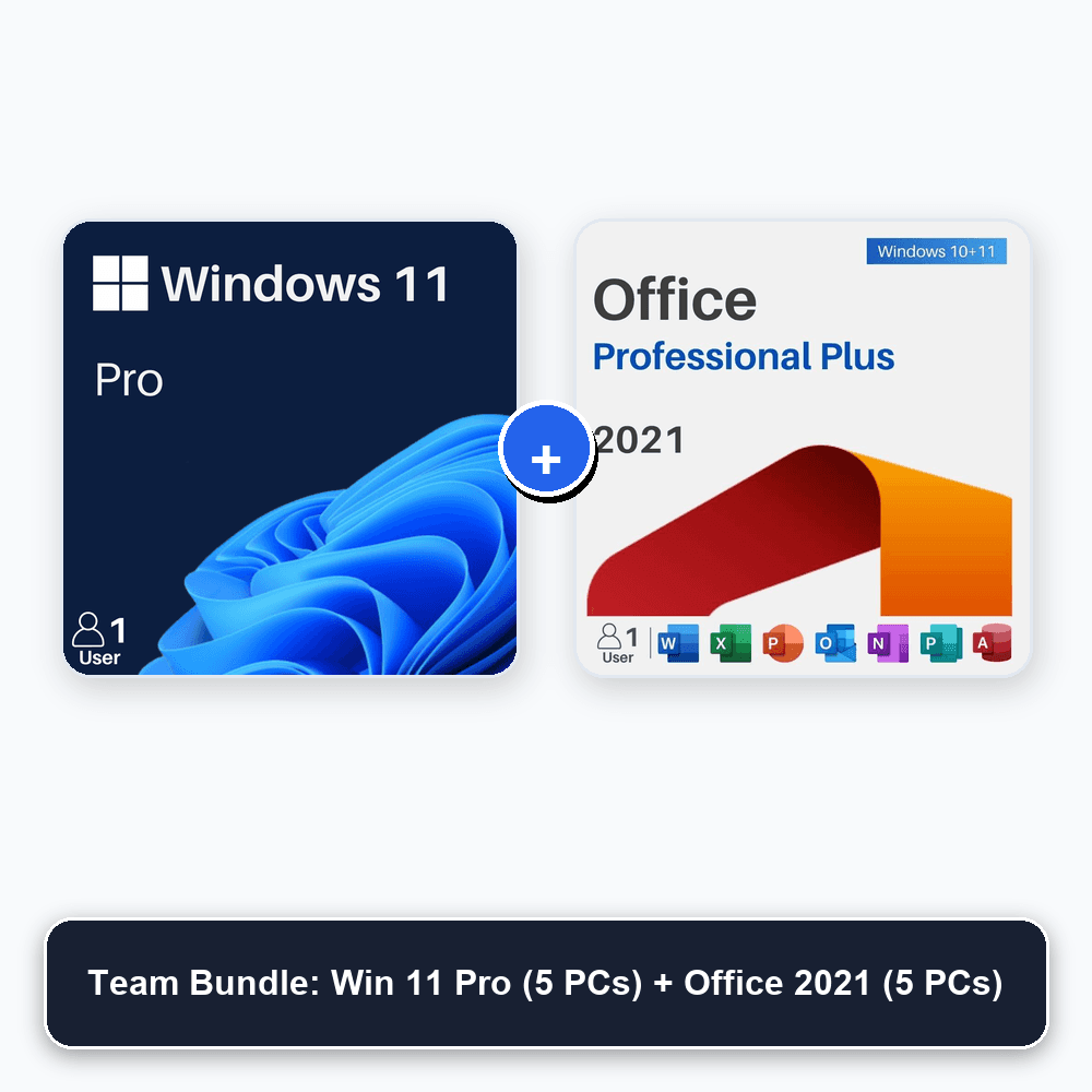 Microsoft Windows 11 Pro (5 PCs) + Office 2021 Professional Plus (5 PCs) Team Bundle - Genuine Digital License Key Box Art Cover
