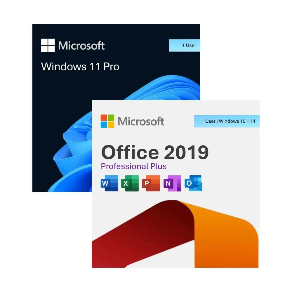 Legacy Workstation Pack: Microsoft Windows 10 Pro + Office 2019 Pro Plus Lifetime Official Box Art & Activation License Key